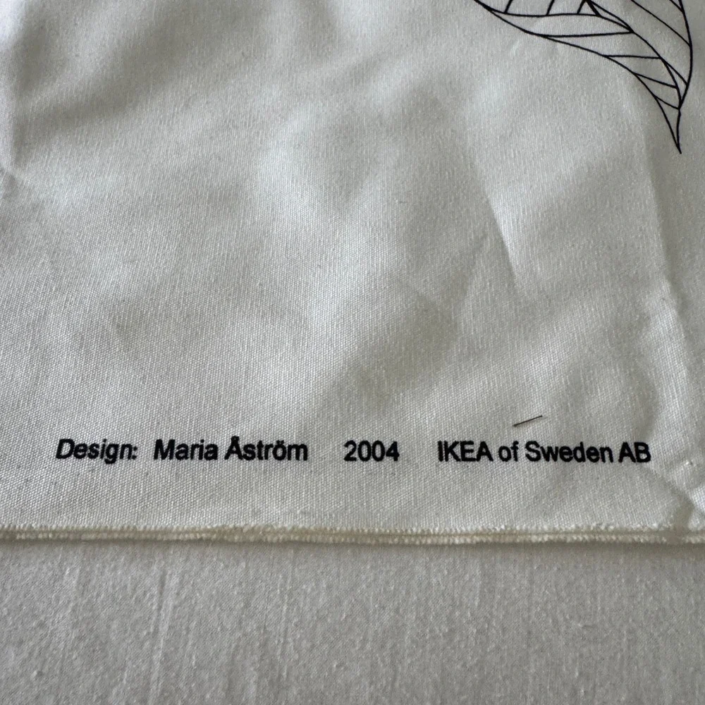 IKEA Maria Astrom 2004 Botanical Leaf Fabric Black White Cotton 59x120 Vintage